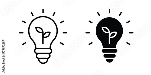 ECO Energy icon. Flat and outline icons. Black icons