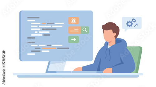 Software Developer Coding on Computer Illustration. EPS Editable. Vector Illustrations.