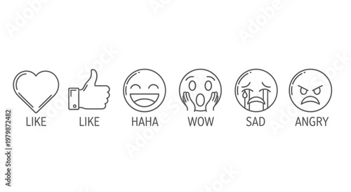Emoticon faces with social media reactions.