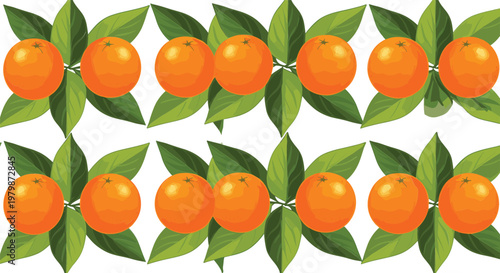 Orange Fruit Seamless Pattern with Fresh Citrus and Green Leaves Repeating Background for Summer Food Packaging Textile Vector Illustration