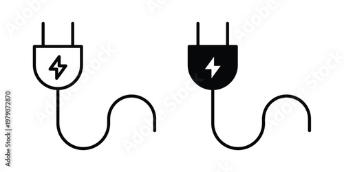 Electric plug icon. Flat and outline icons. Black icons