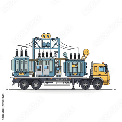 Industrial Truck Transporting Large Electrical Transformer and Power Equipment