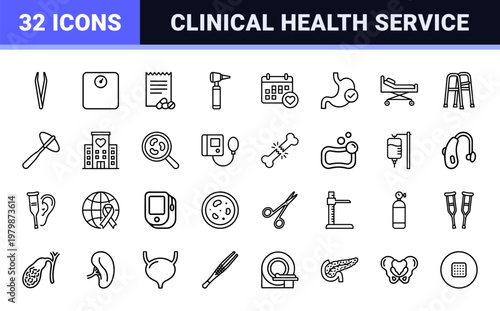 Hospital and healthcare medical line icons set