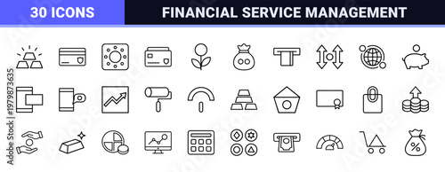 Minimalist Bank and Finance Line Art Icon Set