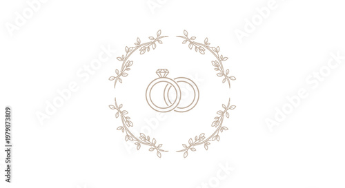 Wedding rings with floral wreath design.