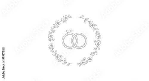 Wedding Rings with Floral Wreath Design.