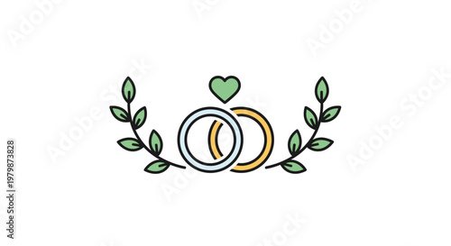 Wedding Rings with Green Heart Leaves.