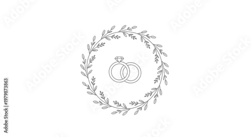 Wedding Rings with Leafy Wreath Design.