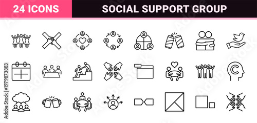 Social relationship and human connection minimalist outline icons