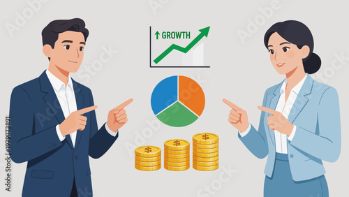 Business growth chart with two people
