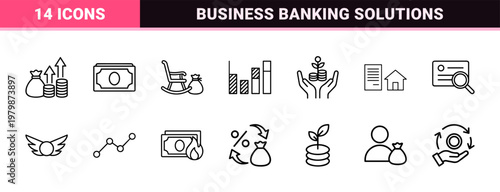 Professional investment and finance line icon set for business banking