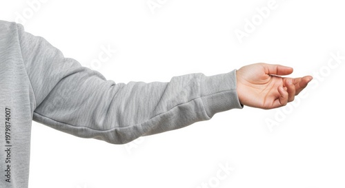light gray French terry hoodie polished female arm isolated on white with soft folds
