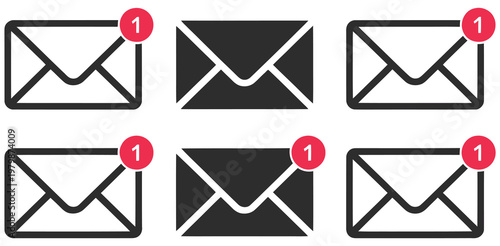 Email icon set email sign and symbol envelope icon, mail message communication inbox notification concept, electronic messaging system contact and business correspondence vector