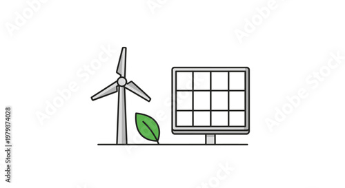 Wind turbine and solar panel.