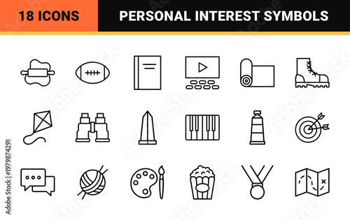 Hobby and leisure line icons for creative lifestyle projects