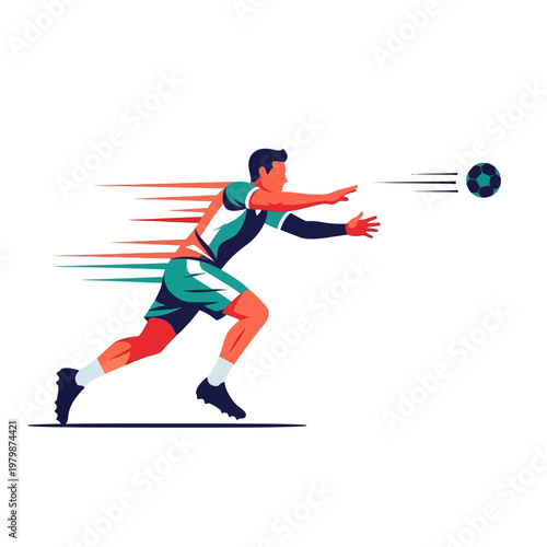 Soccer Player Reaching for Ball, Dynamic Action, Sport Illustration