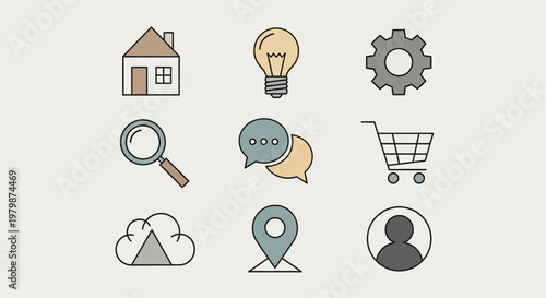 Collection of web and business icons.