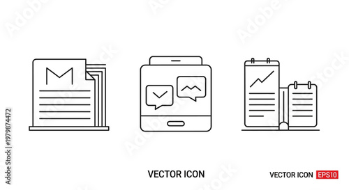 Vector icons of documents and messages.