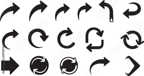 Collection of various black arrow icons on white background