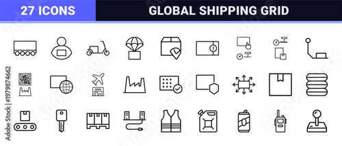 Logistics and shipping outline symbols for delivery and transport business