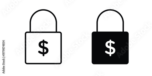 Fixed price icon. Flat and outline icons. Black icons