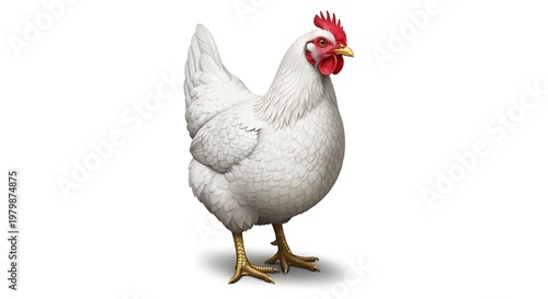 White chicken hen detailed rendering isolated farm poultry animal illustration