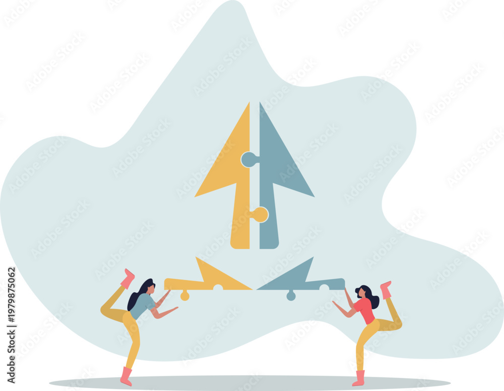 Fototapeta premium Joint venture business partnership agree to share resource and work together to achieve same goal, merge or acquisition, cooperation concept.person's life situation and his activities.
