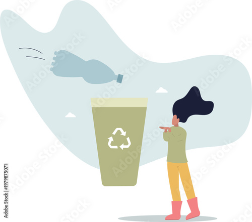 Sustainable lifestyle concept .character recycling plastic garbage.person's life situation and his activities.