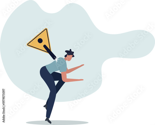 Caution or mistake attention, risk alarm with exclamation point symbol, error or failure warning, bankruptcy notice alert, problem attention concept.person's life situation and his activities.