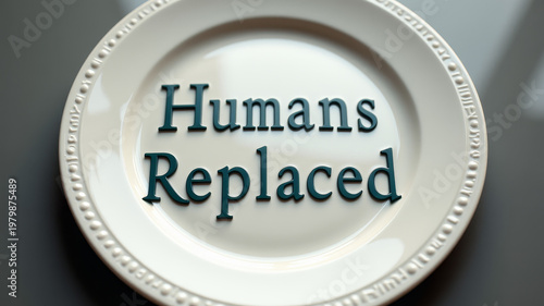 Coin labeled humans replaced representing workforce displacement automation impact and transformation of employment systems in digital economy