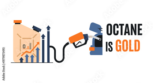 Fotografie Fuel pump nozzle pouring gold octane into business graph with upward trend in mo