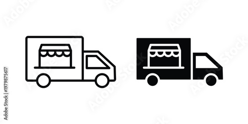 Food truck icon. Flat and outline icons. Black icons