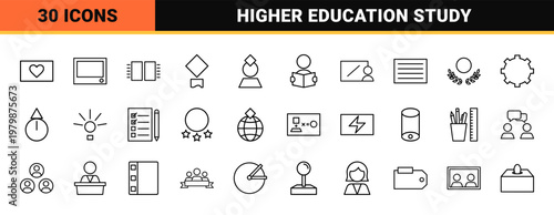 Minimalist education and learning line icon set for students and teachers.