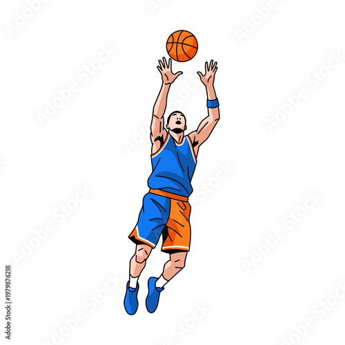 Basketball Player Jumping to Shoot or Dunk with Ball