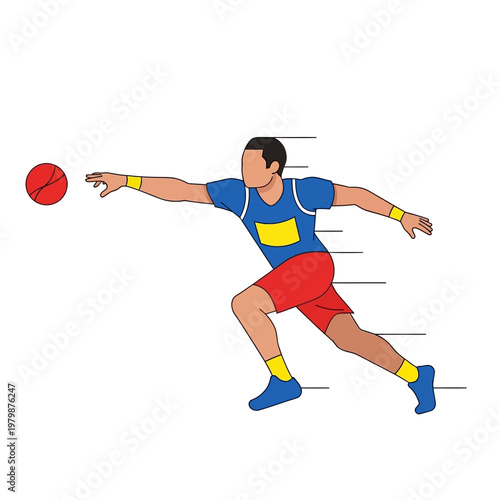 Basketball Player Reaching for Ball, Dynamic Action Pose, Sport Illustration