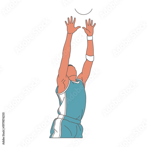 Basketball player reaching for ball, dynamic pose, athletic action, game, sport, isolated on white