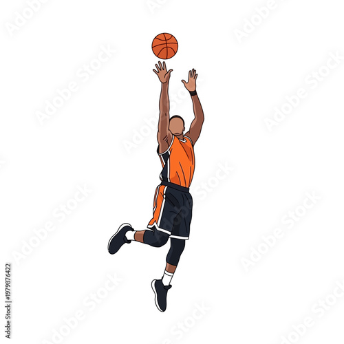 Basketball Player Shooting Jump Shot, Dynamic Action, Sports Illustration