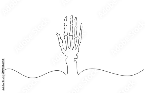 Continuous line drawing of hand skeleton. Continuous one line drawing bones of human hand. Wrist bones in single line art vector.