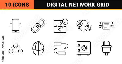 Professional connection and networking outline icons.