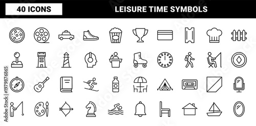 Leisure and entertainment minimalist outline icons grid