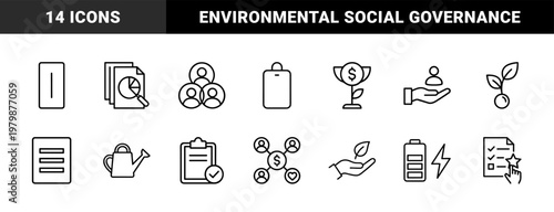 Business esg and environmental sustainability outline icons set