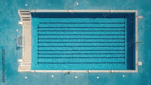 Aerial View of a Clear Swimming Pool with Straight Lane Markings