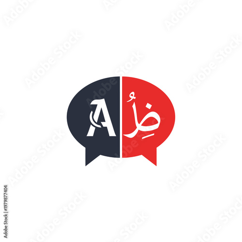 Bilingual Speech Bubble with English and Arabic Letters.