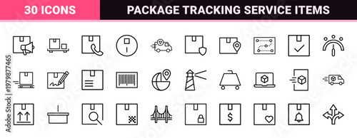 Delivery and shipping line icons set for logistics and ecommerce