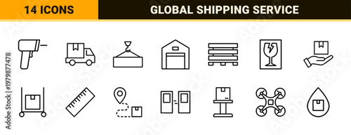 Logistics and supply chain management line icons set for shipping and delivery services