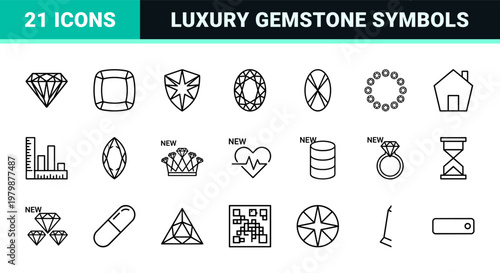 Minimalist diamond and gemstone outline icons set