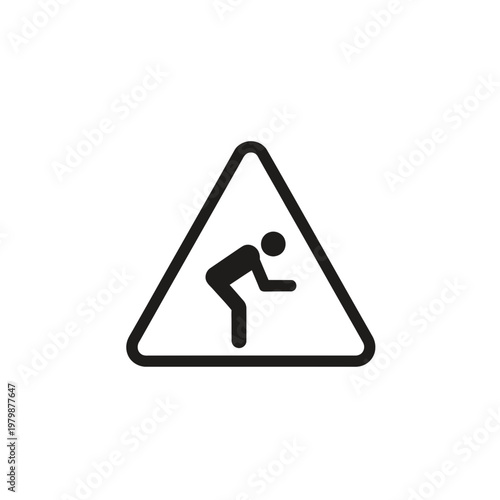 Black and white warning sign icon showing a bent person silhouette. EPS Editable. Vector Illustrations.