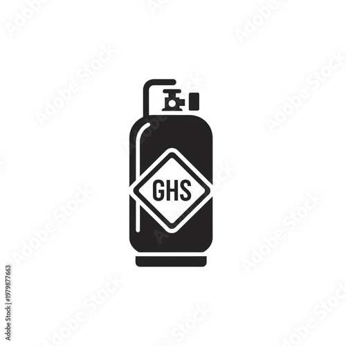 Black silhouette icon of a GHS gas cylinder container. EPS Editable. Vector Illustrations.