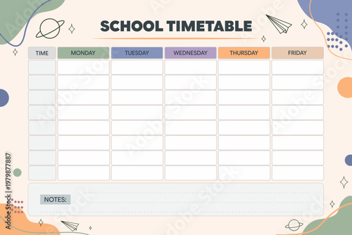 Modern school timetable design for school students.