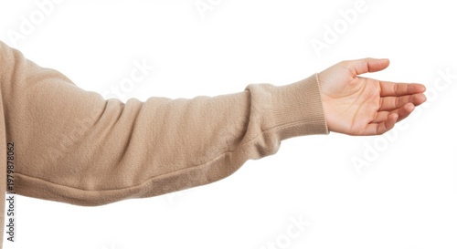 light beige cashmere hoodie relaxed woman arm isolated on white with premium knit cuff detail view